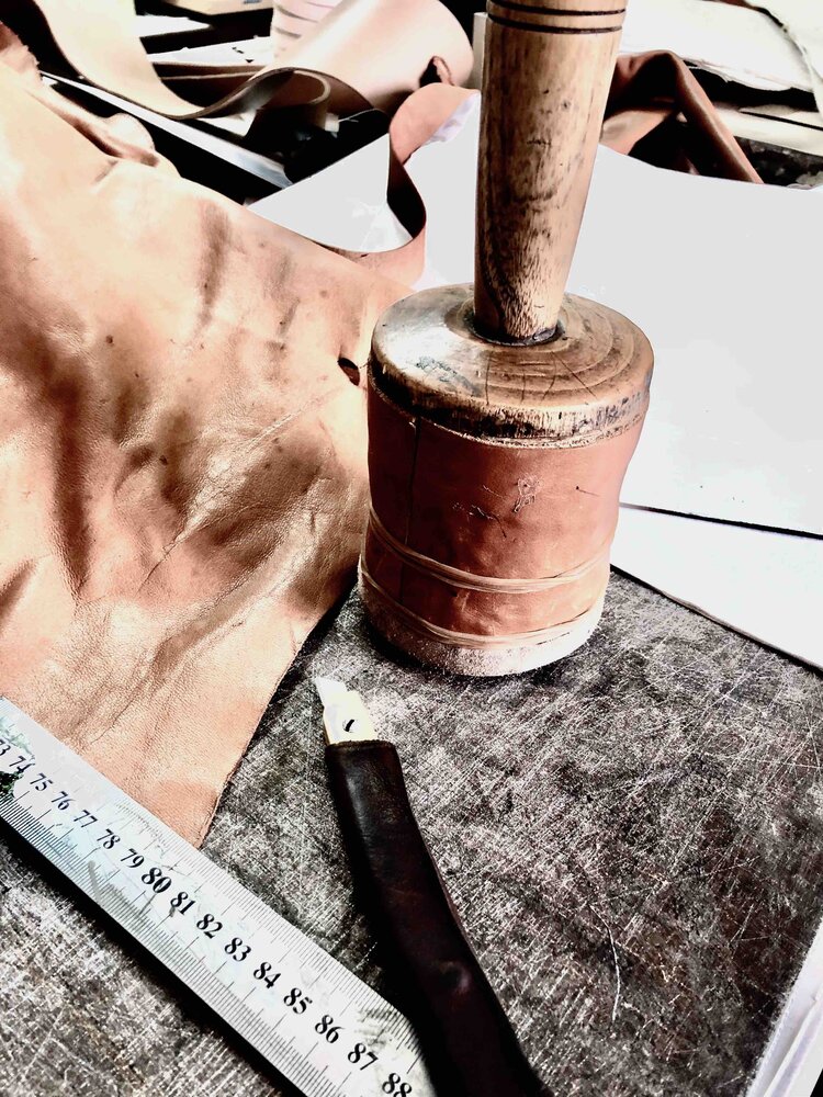 Raw leather in workshop